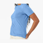 BELLA + CANVAS Women's Relaxed Fit Heather CVC Tee - Heather Carolina Blue - On Model Side