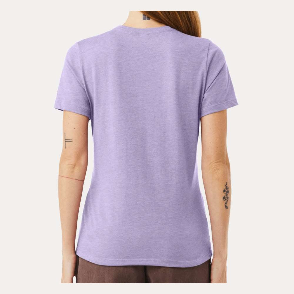 BELLA + CANVAS Women's Relaxed Fit Heather CVC Tee - Heather Dark Lavender - On Model Back