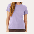 BELLA + CANVAS Women's Relaxed Fit Heather CVC Tee - Heather Dark Lavender - On Model Front