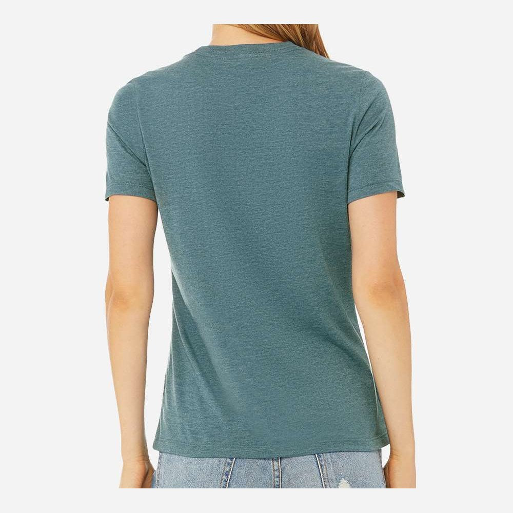 BELLA + CANVAS Women's Relaxed Fit Heather CVC Tee - Heather Deep Teal - On Model Back
