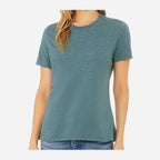 BELLA + CANVAS Women's Relaxed Fit Heather CVC Tee - Heather Deep Teal - On Model Front