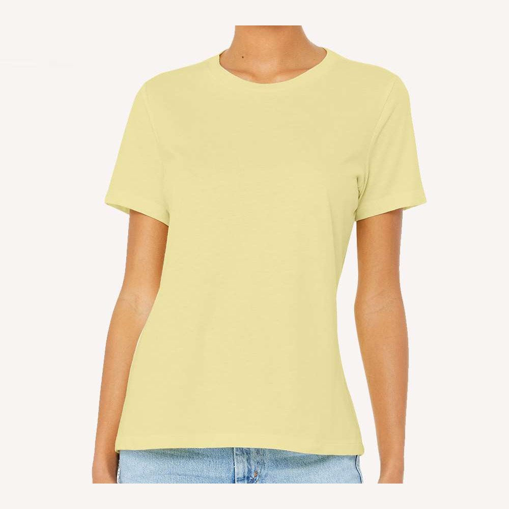 BELLA + CANVAS Women's Relaxed Fit Heather CVC Tee - Heather French Vanilla - On Model Front