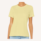 BELLA + CANVAS Women's Relaxed Fit Heather CVC Tee - Heather French Vanilla - On Model Front