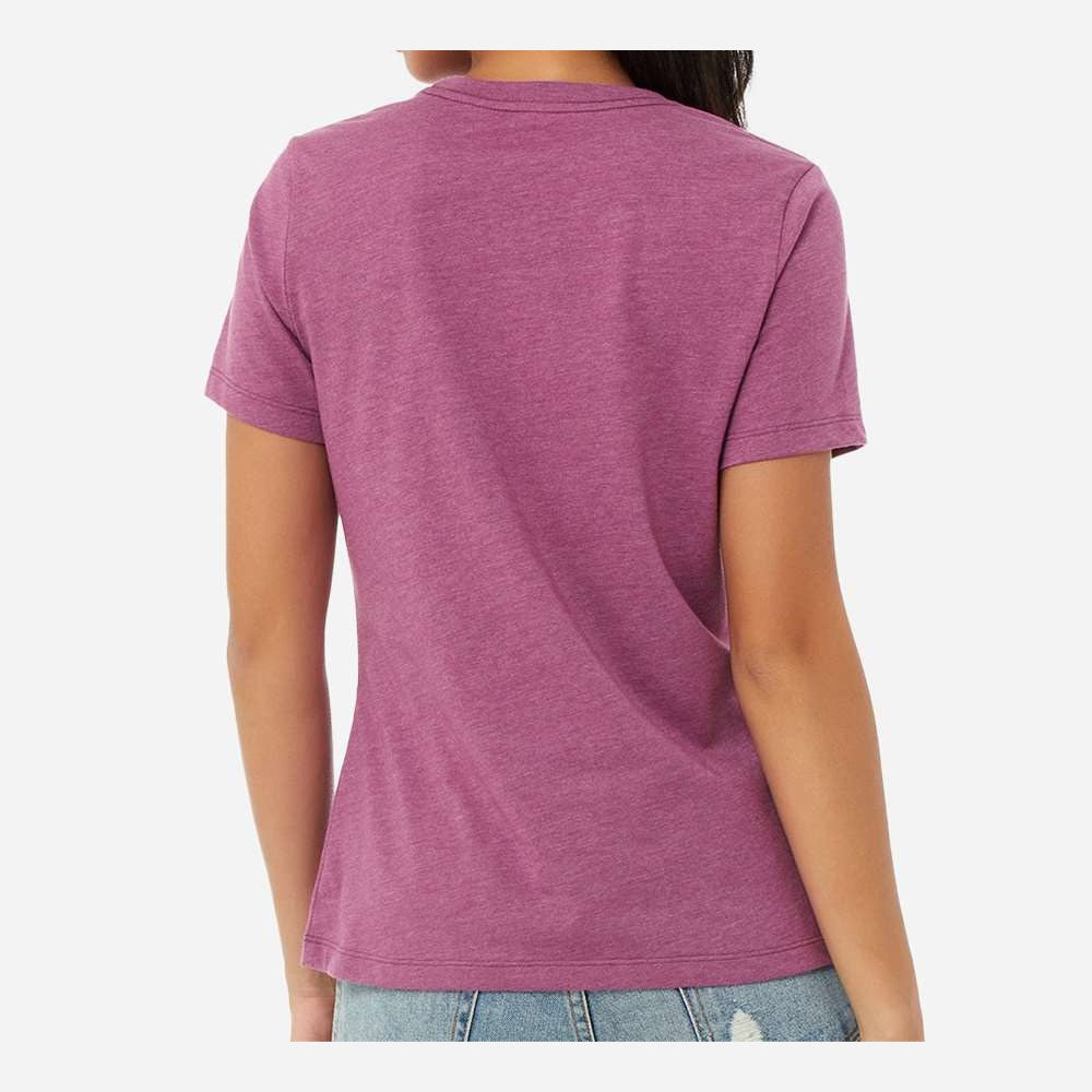 BELLA + CANVAS Women's Relaxed Fit Heather CVC Tee - Heather Magenta - On Model Back