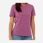 BELLA + CANVAS Women's Relaxed Fit Heather CVC Tee - Heather Magenta - On Model Front