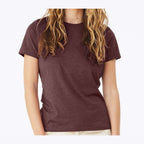 BELLA + CANVAS Women's Relaxed Fit Heather CVC Tee - Heather Maroon - On Model Front