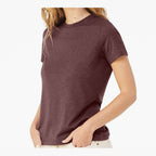 BELLA + CANVAS Women's Relaxed Fit Heather CVC Tee - Heather Maroon - On Model Side