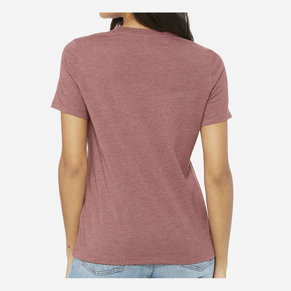 BELLA + CANVAS Women's Relaxed Fit Heather CVC Tee - Heather Mauve - On Model Back