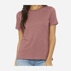 BELLA + CANVAS Women's Relaxed Fit Heather CVC Tee - Heather Mauve - On Model Front