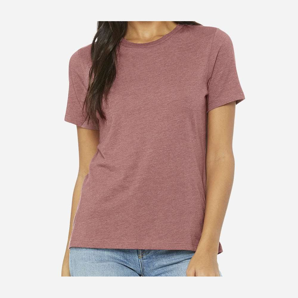 BELLA + CANVAS Women's Relaxed Fit Heather CVC Tee - Heather Mauve - On Model Front