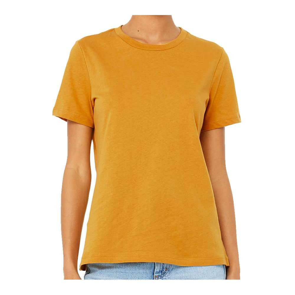 BELLA + CANVAS Women's Relaxed Fit Heather CVC Tee - Heather Mustard - On Model Front