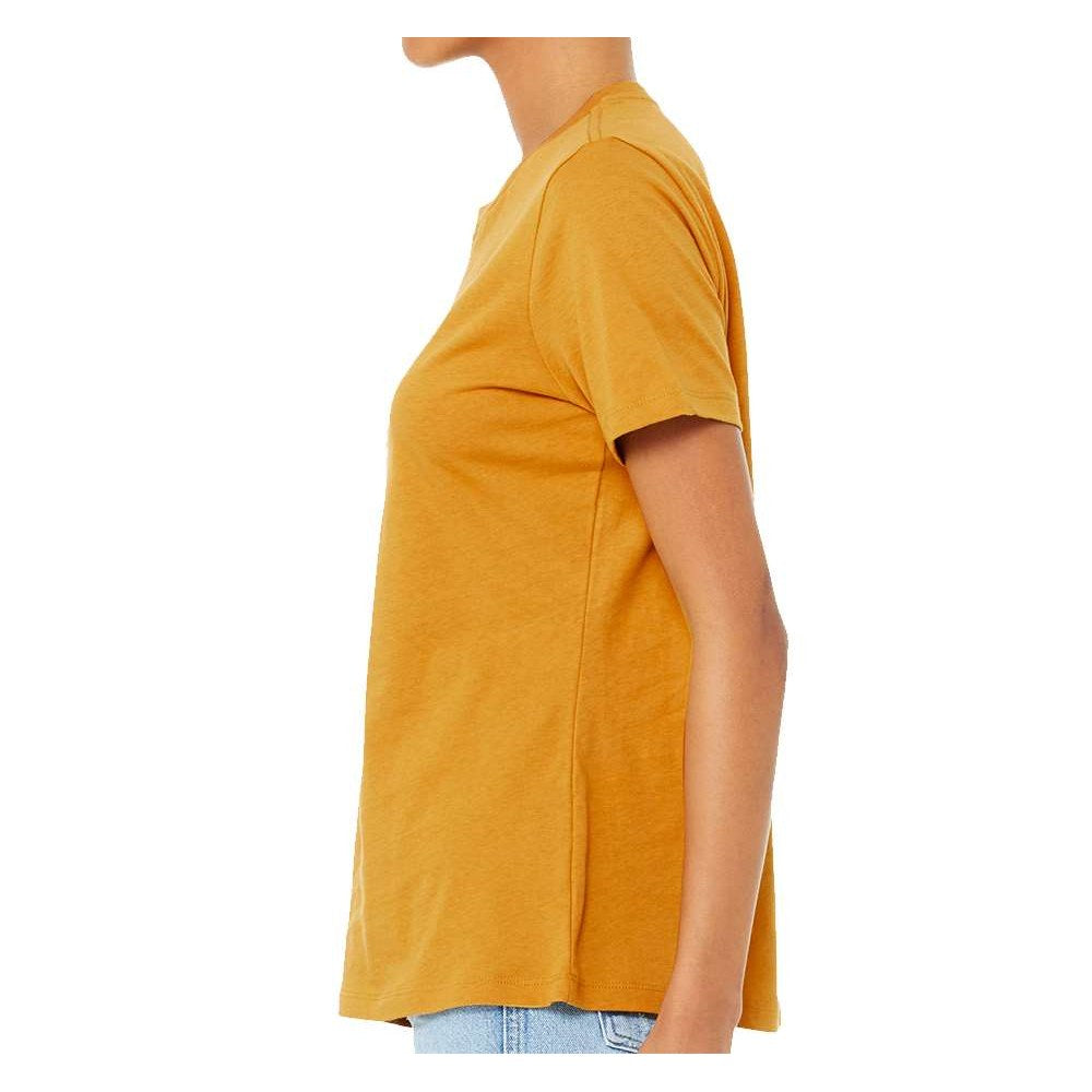 BELLA + CANVAS Women's Relaxed Fit Heather CVC Tee - Heather Mustard - On Model Side