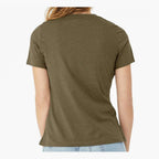 BELLA + CANVAS Women's Relaxed Fit Heather CVC Tee - Heather Olive - On Model Back