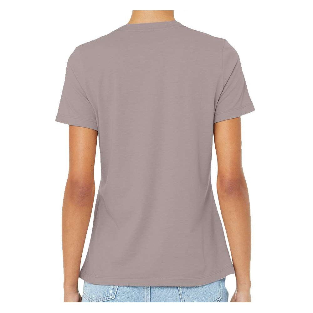 BELLA + CANVAS Women's Relaxed Fit Heather CVC Tee - Heather Pink Gravel - On Model Back