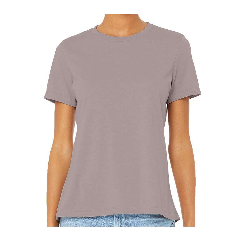 BELLA + CANVAS Women's Relaxed Fit Heather CVC Tee - Heather Pink Gravel - On Model Front