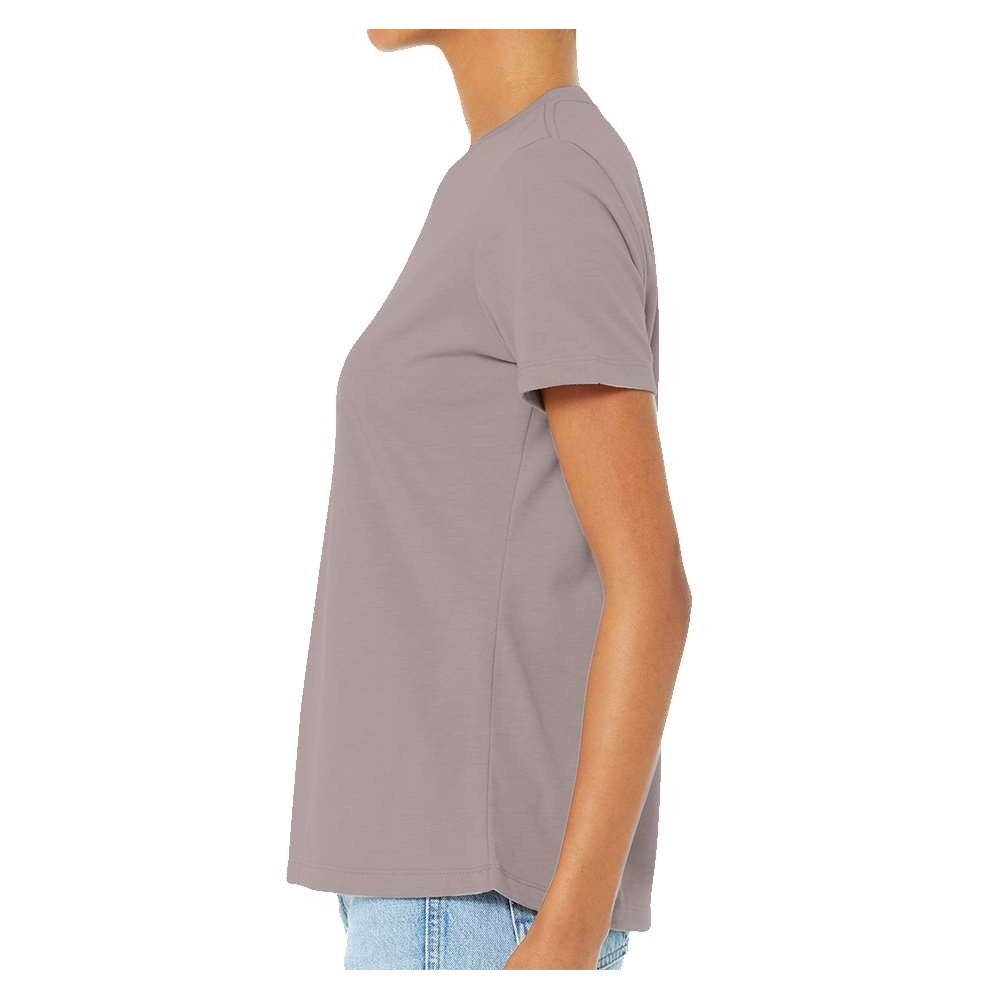 BELLA + CANVAS Women's Relaxed Fit Heather CVC Tee - Heather Pink Gravel - On Model Side
