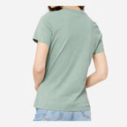 BELLA + CANVAS Women's Relaxed Fit Heather CVC Tee - Heather Prism Dusty Blue - On Model Back