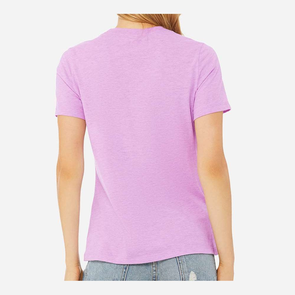 BELLA + CANVAS Women's Relaxed Fit Heather CVC Tee - Heather Prism Lilac - On Model Back