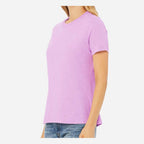 BELLA + CANVAS Women's Relaxed Fit Heather CVC Tee - Heather Prism Lilac - On Model Side