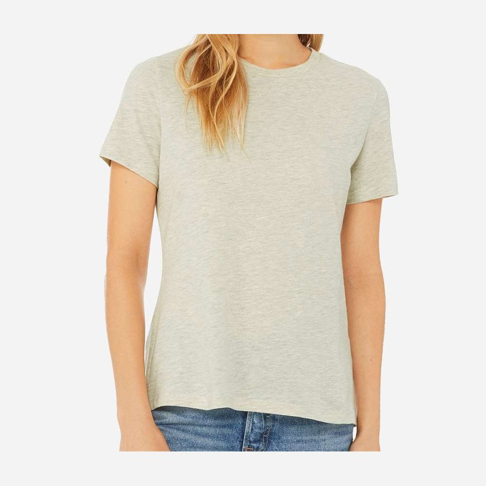 BELLA + CANVAS Women's Relaxed Fit Heather CVC Tee - Heather Prism Natural - On Model Front