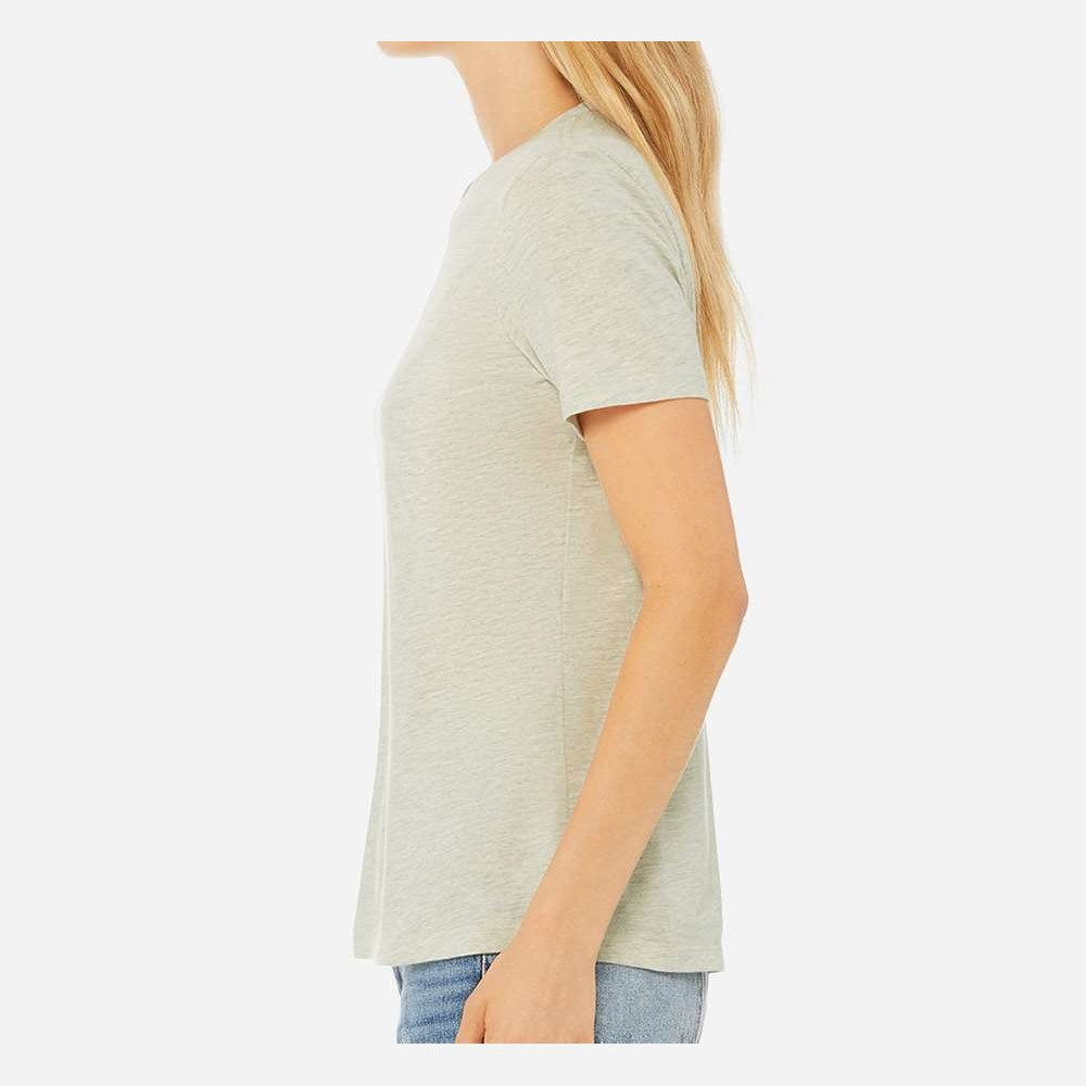 BELLA + CANVAS Women's Relaxed Fit Heather CVC Tee - Heather Prism Natural - On Model Side