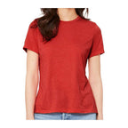 BELLA + CANVAS Women's Relaxed Fit Heather CVC Tee - Heather Red - On Model Front