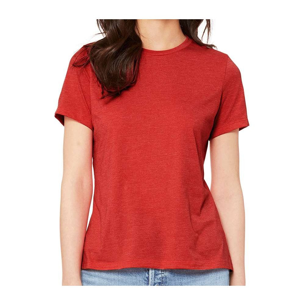 BELLA + CANVAS Women's Relaxed Fit Heather CVC Tee - Heather Red - On Model Front