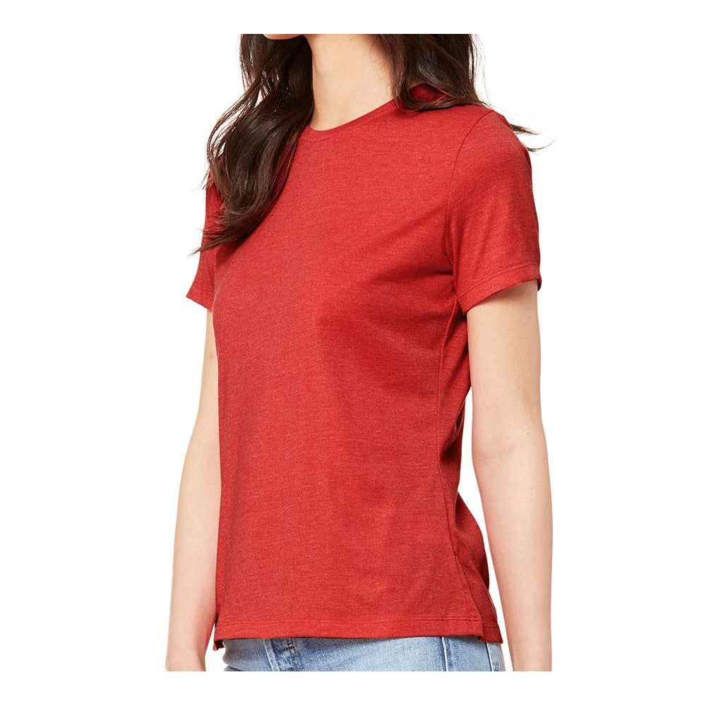 BELLA + CANVAS Women's Relaxed Fit Heather CVC Tee - Heather Red - On Model Side