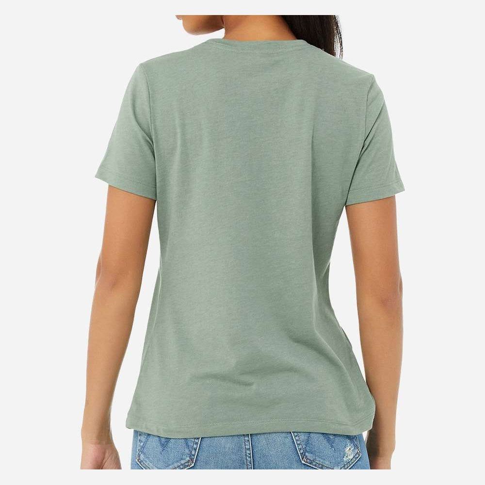BELLA + CANVAS Women's Relaxed Fit Heather CVC Tee - Heather Sage - On Model Back