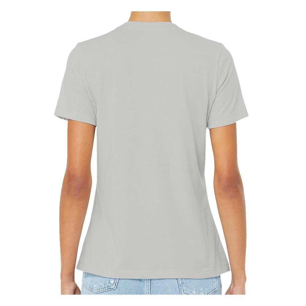 BELLA + CANVAS Women's Relaxed Fit Heather CVC Tee - Heather Silver - On Model Back