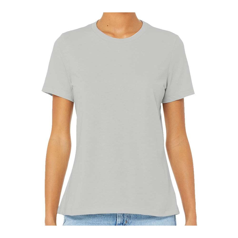 BELLA + CANVAS Women's Relaxed Fit Heather CVC Tee - Heather Silver - On Model Front
