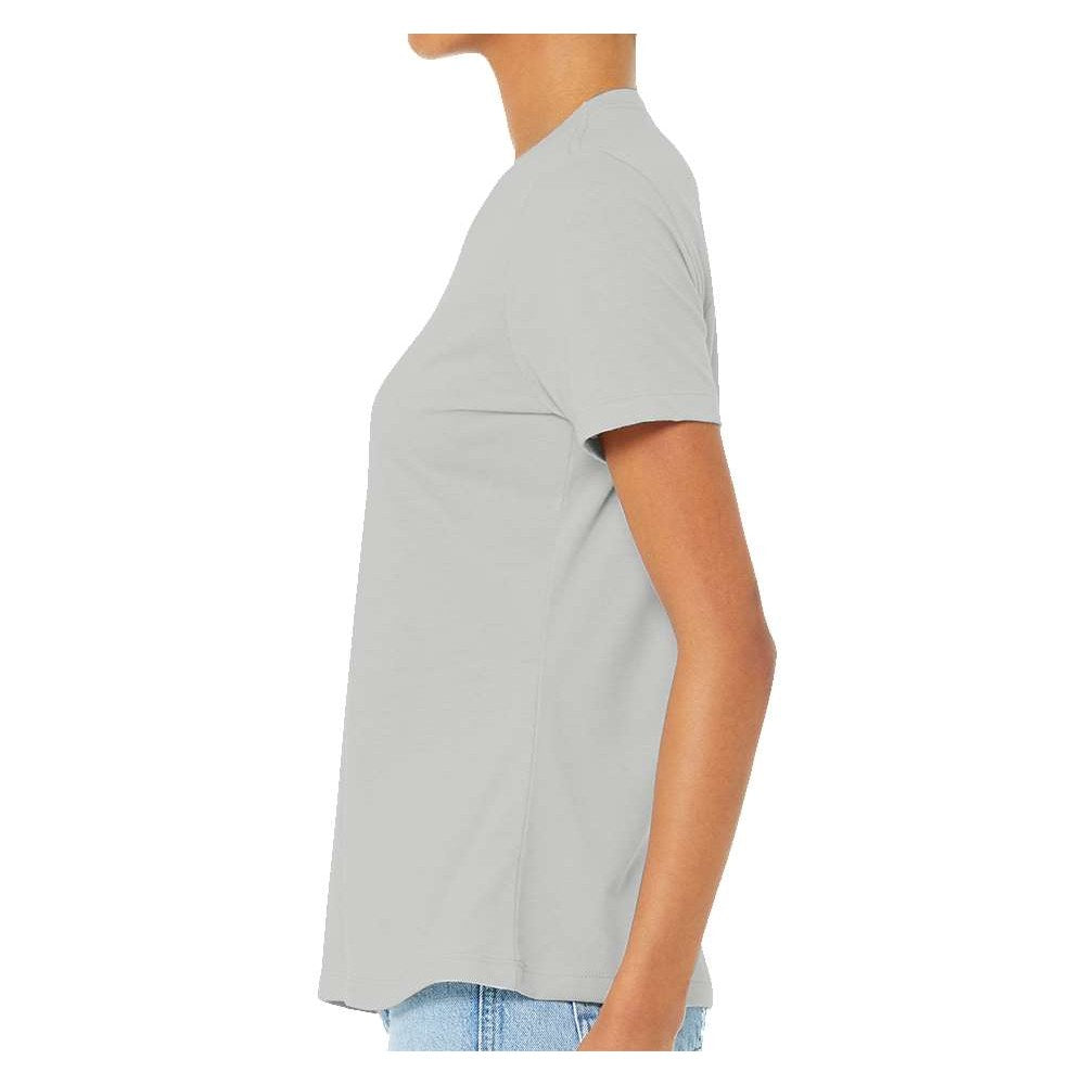 BELLA + CANVAS Women's Relaxed Fit Heather CVC Tee - Heather Silver - On Model Side