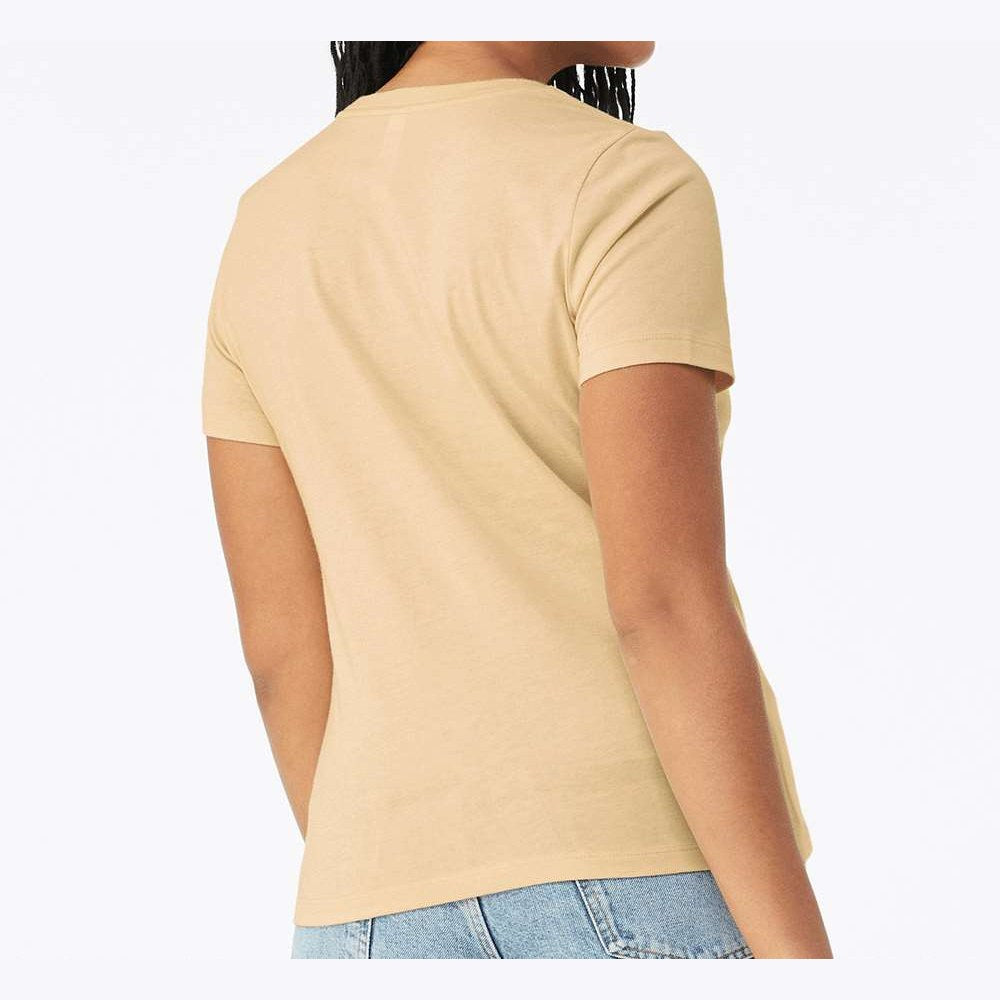 BELLA + CANVAS Women's Relaxed Fit Heather CVC Tee - Heather Soft Cream - On Model Back