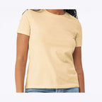 BELLA + CANVAS Women's Relaxed Fit Heather CVC Tee - Heather Soft Cream - On Model Front