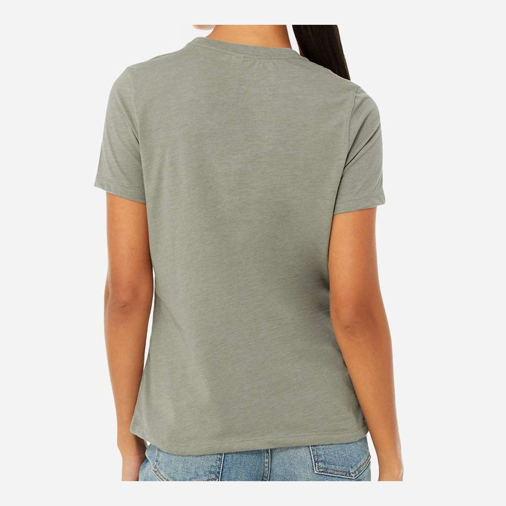 BELLA + CANVAS Women's Relaxed Fit Heather CVC Tee - Heather Stone - On Model Back