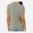 BELLA + CANVAS Women's Relaxed Fit Heather CVC Tee - Heather Stone - On Model Back