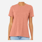 BELLA + CANVAS Women's Relaxed Fit Heather CVC Tee - Heather Sunset - On Model Front