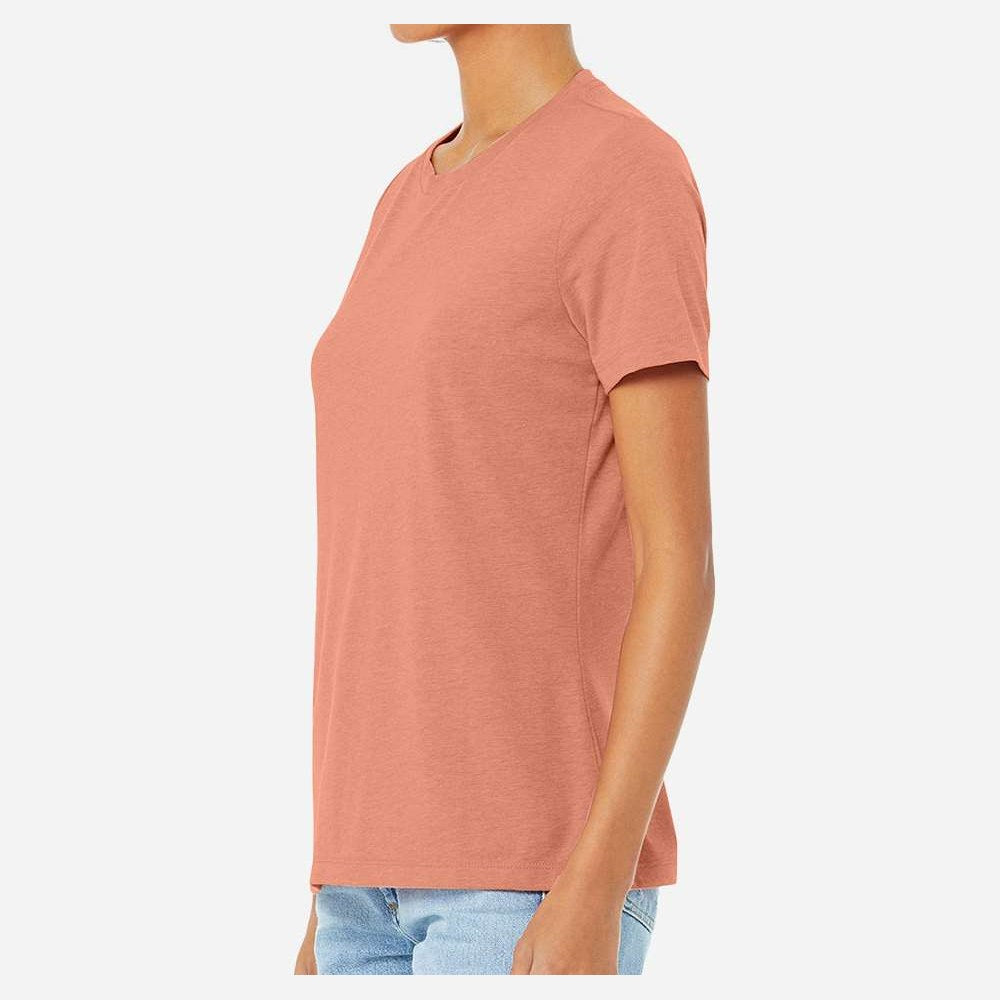 BELLA + CANVAS Women's Relaxed Fit Heather CVC Tee - Heather Sunset - On Model Side