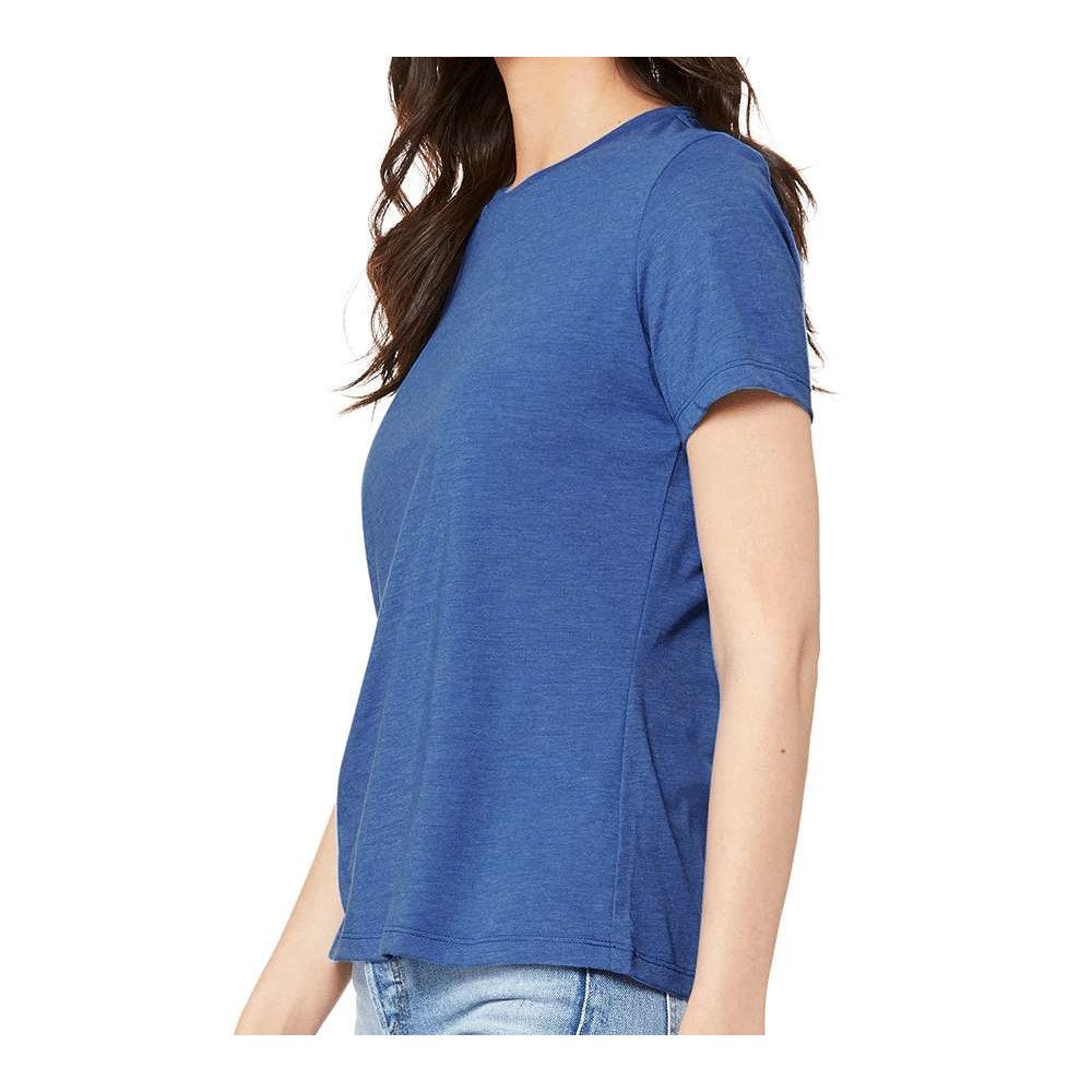 BELLA + CANVAS Women's Relaxed Fit Heather CVC Tee - Heather True Royal - On Model Side