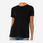 BELLA + CANVAS Women's Relaxed Fit Heather CVC Tee - Solid Black Blend - On Model Front