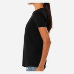 BELLA + CANVAS Women's Relaxed Fit Heather CVC Tee - Solid Black Blend - On Model Side