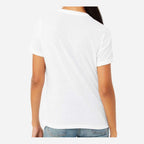BELLA + CANVAS Women's Relaxed Fit Heather CVC Tee - Solid White Blend - On Model Back