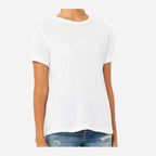 BELLA + CANVAS Women's Relaxed Fit Heather CVC Tee - Solid White Blend - On Model Front