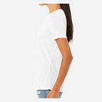 BELLA + CANVAS Women's Relaxed Fit Heather CVC Tee - Solid White Blend - On Model Side