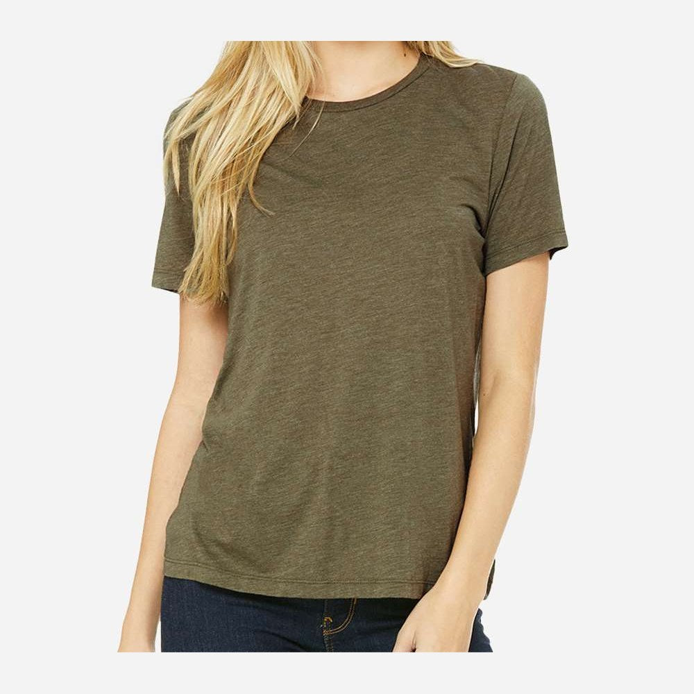 BELLA + CANVAS Women's Relaxed Fit Triblend Tee - Olive Triblend - On Model Front