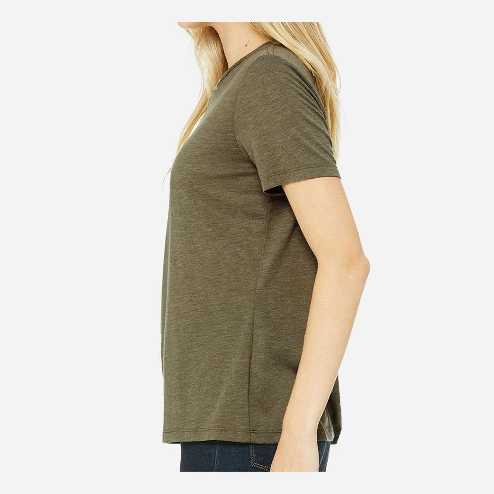 BELLA + CANVAS Women's Relaxed Fit Triblend Tee - Olive Triblend - On Model Side