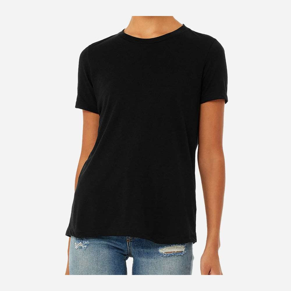 BELLA + CANVAS Women's Relaxed Fit Triblend Tee - Solid Black Triblend - On Model Front