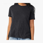 BELLA + CANVAS Women's Relaxed Fit Triblend Tee - Solid Dark Grey Triblend - On Model Front