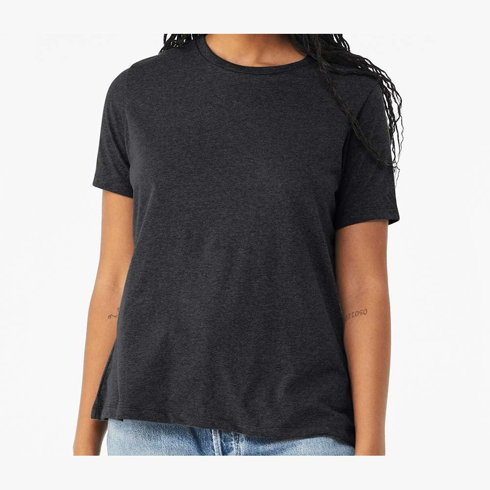 BELLA + CANVAS Women's Relaxed Fit Triblend Tee - Solid Dark Grey Triblend - On Model Front