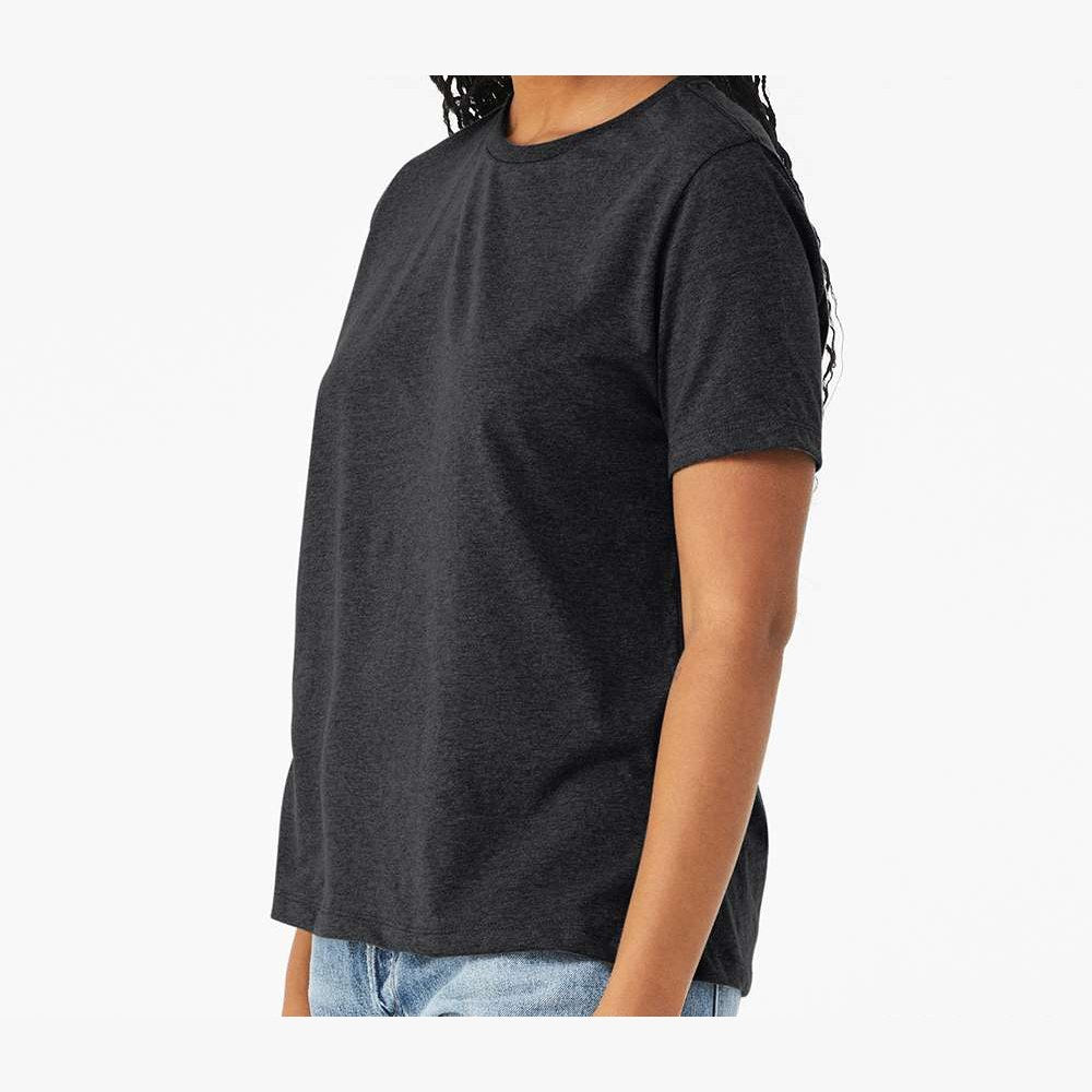 BELLA + CANVAS Women's Relaxed Fit Triblend Tee - Solid Dark Grey Triblend - On Model Side